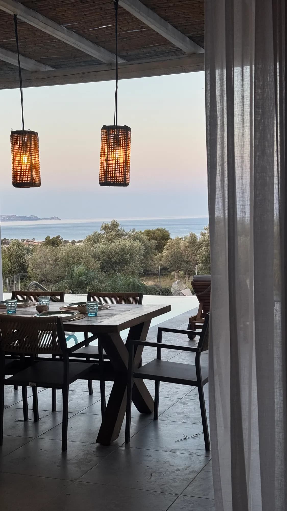 Evening light through the curtains at the villa